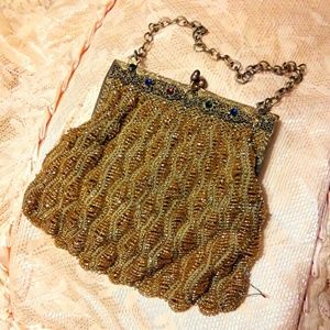 Antique Yellow Beaded Purse Jeweled Frame 1920s